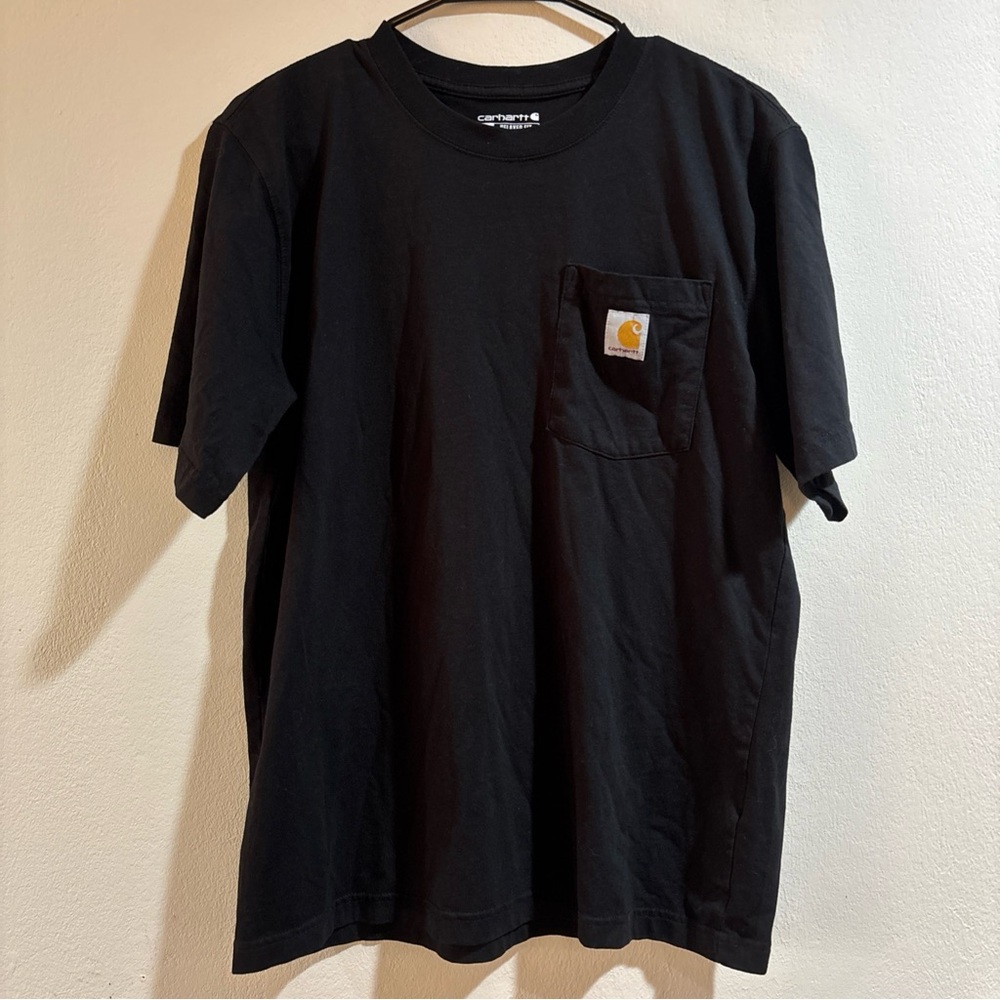 Carhartt Shirt Men's Medium Black Relaxed Fit Pocket Tee Logo Cotton Work
